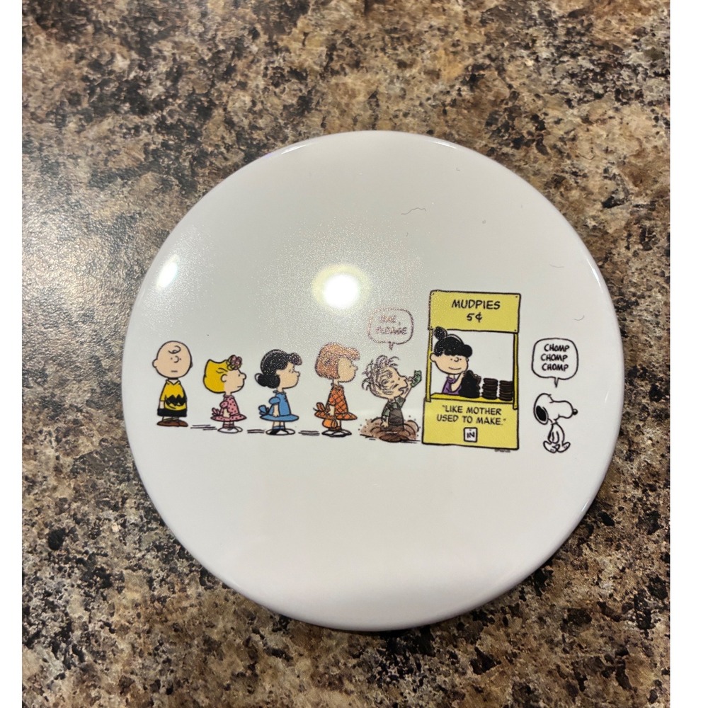 Peanuts Snoopy Charlie Brown Mudpies 5c Comic Strip Pinback Button 3 Inch Large